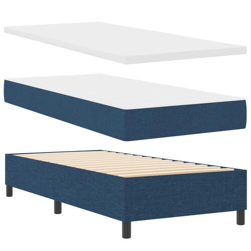 Box Spring Seng med Madras & Bænk Blå 90x190 cm Stof