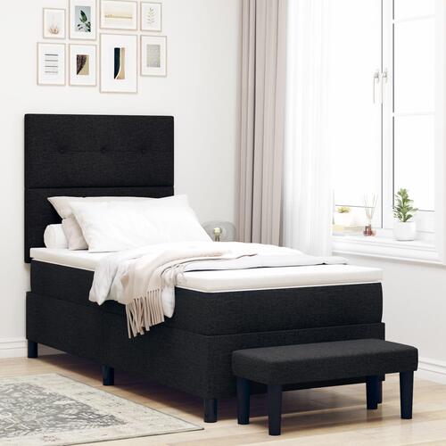 Boxspring seng med madras & bænk Sort 90x190 cm Stof