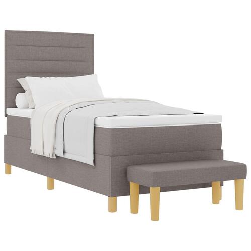 Box Spring Seng med Madras & Bænk Taupe 90x190 cm Stof