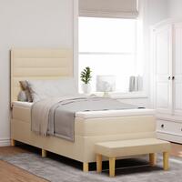 Box Spring Seng med Madras & Bænk Creme 90x190 cm Stof