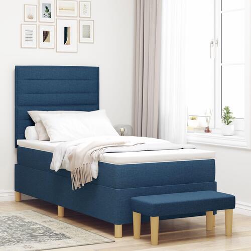 Sengestel med madras Sæt af 2 Blå Stof 90 x 190 cm Sengestel