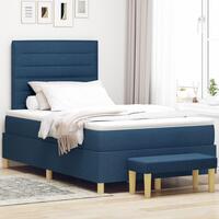 Box Spring Seng med Madras & Bænk Blå 120x190 cm Stof