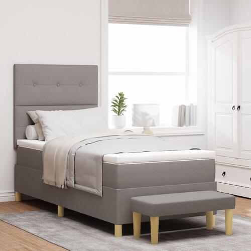 Boxmadras med madras og bænk Taupe 90x190 cm Stof