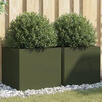 Plantekasser 2 stk. 49x47x46 cm koldvalset stål olivengrøn