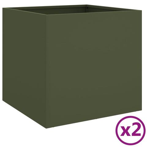 Plantekasser 2 stk. 49x47x46 cm koldvalset stål olivengrøn (OUTLET A)