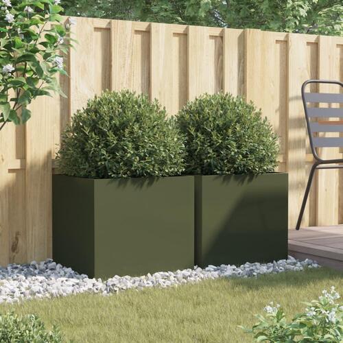 Plantekasser 2 stk. 49x47x46 cm koldvalset stål olivengrøn (OUTLET A)