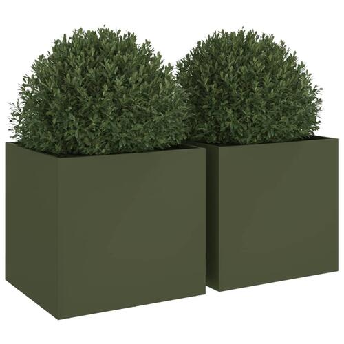 Plantekasser 2 stk. 49x47x46 cm koldvalset stål olivengrøn (OUTLET A)