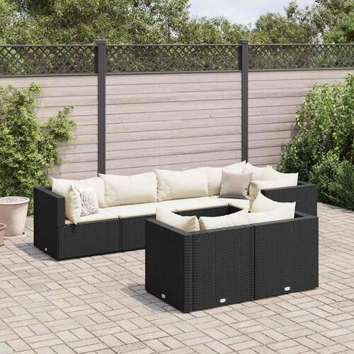 Loungesæt til haven 7 dele med hynder polyrattan sort