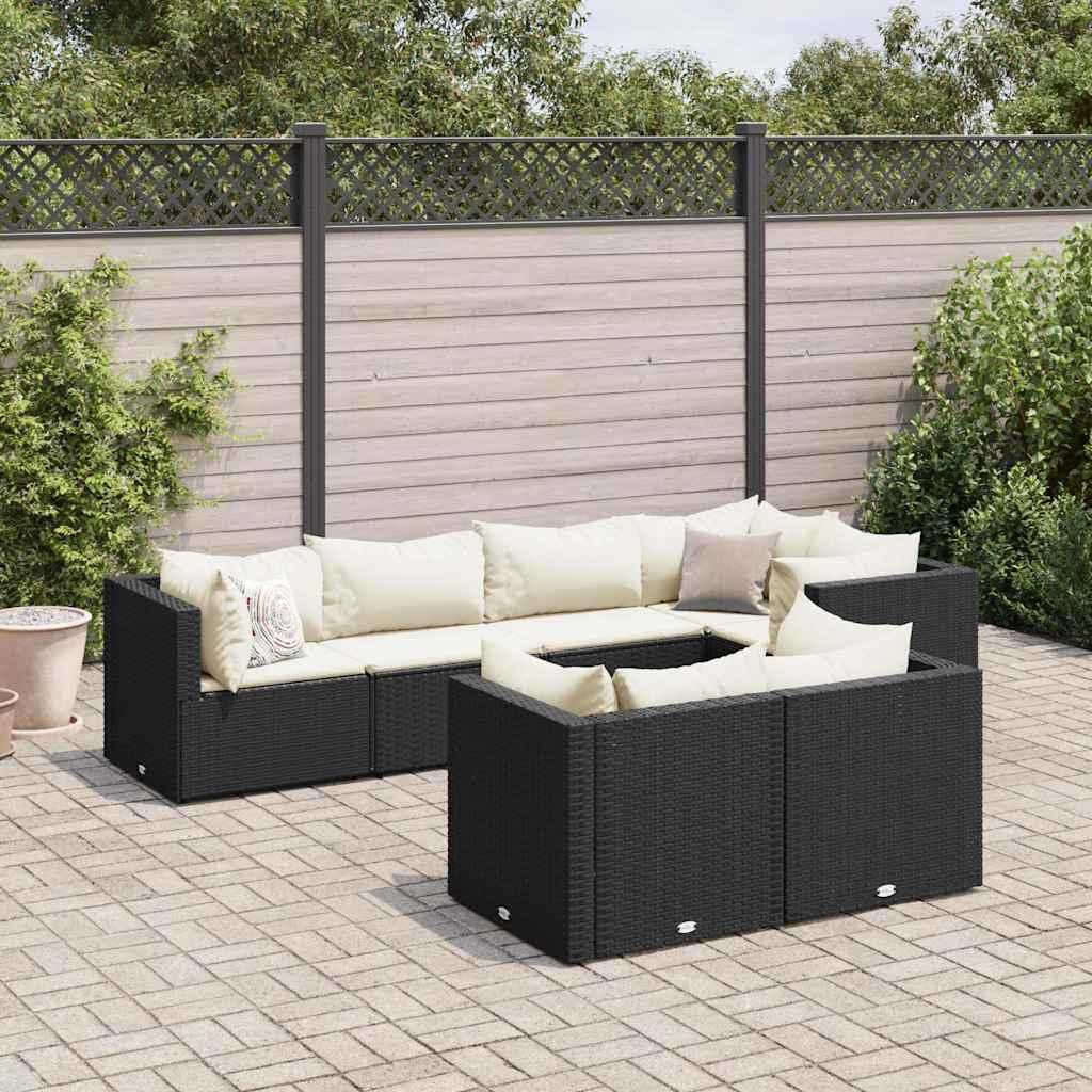 Loungesæt til haven 7 dele med hynder polyrattan sort