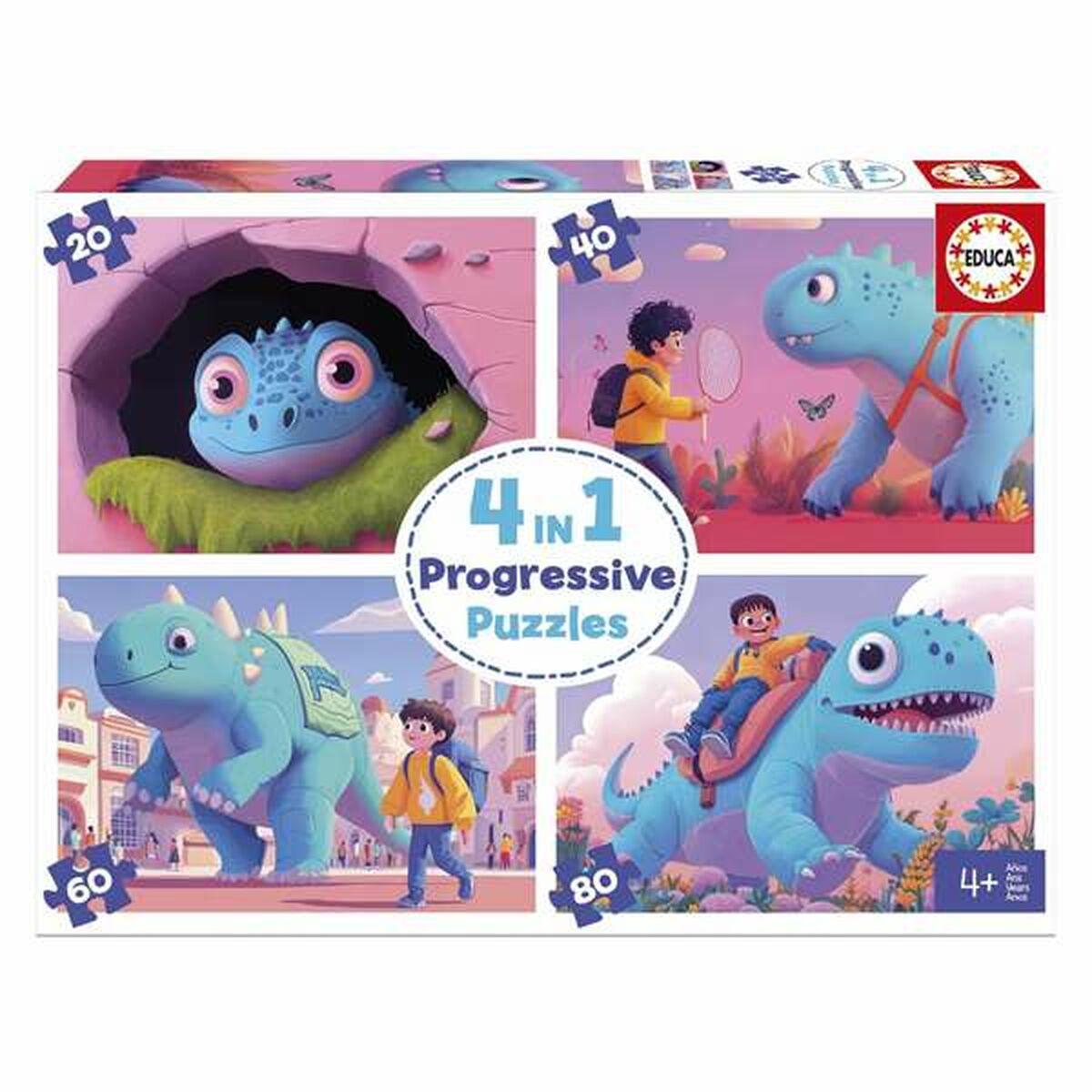 Educa Friendly Dinosaurs - sæt med 4 puslespil (20/40/60/80 brikker)