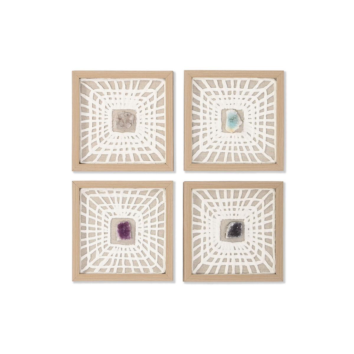 Vægdekoration - sæt med 4 malerier i papir med krystal, 22 × 2 × 22 cm