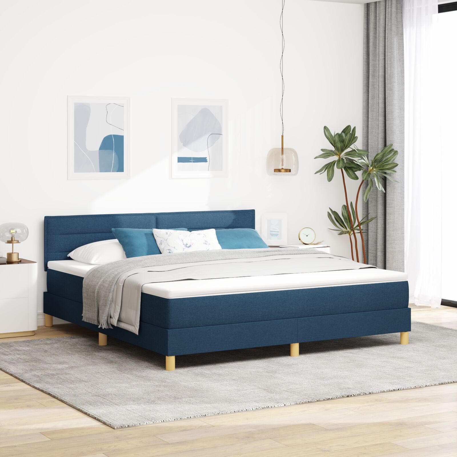 Box Spring Seng med Madras Blå 180x200 cm Stof