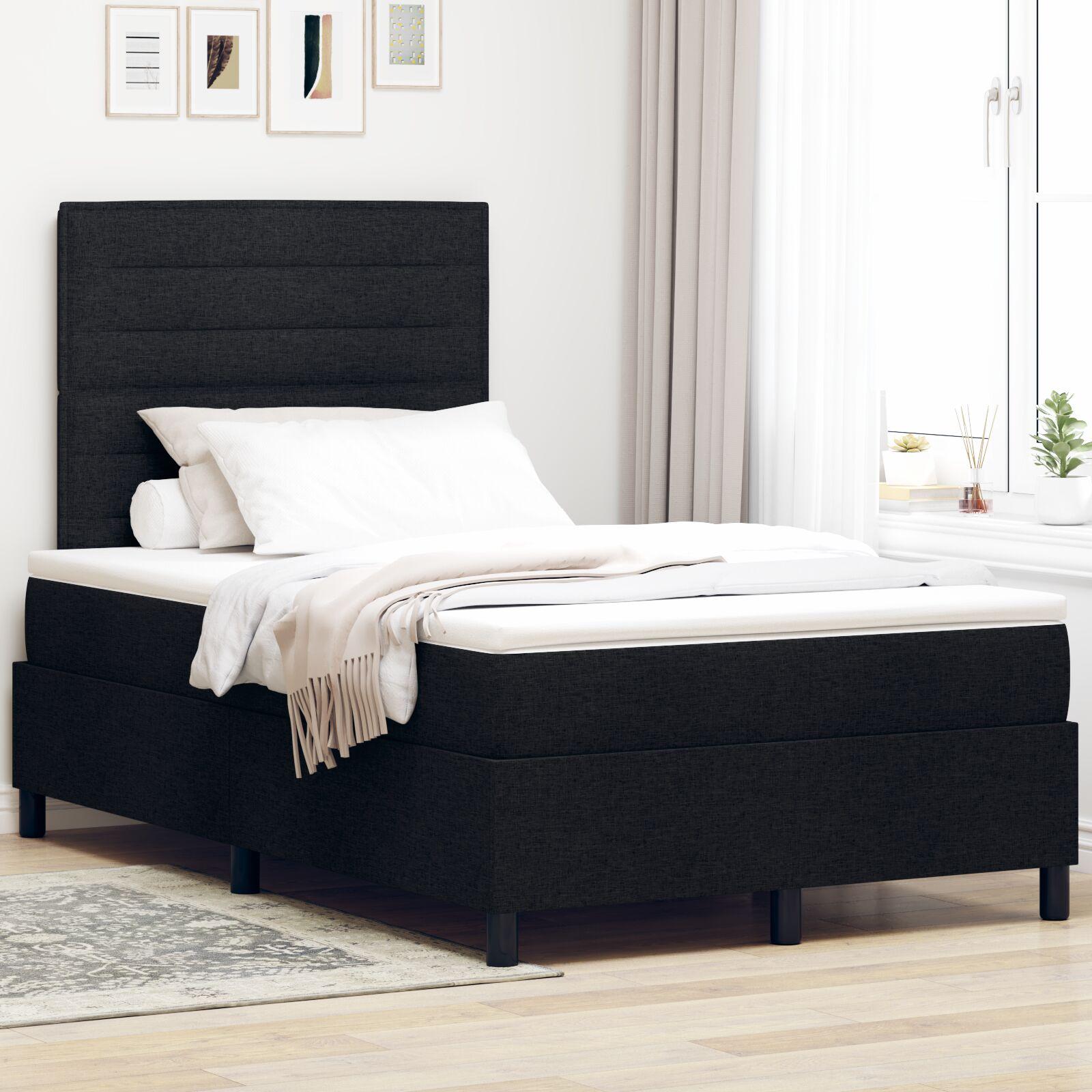 Box Spring Seng med Madras Sort Lille Dobbeltseng Stof