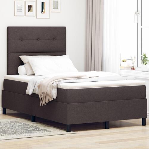 Box Spring Seng med Madras Mørkebrun Lille Dobbeltseng Stof