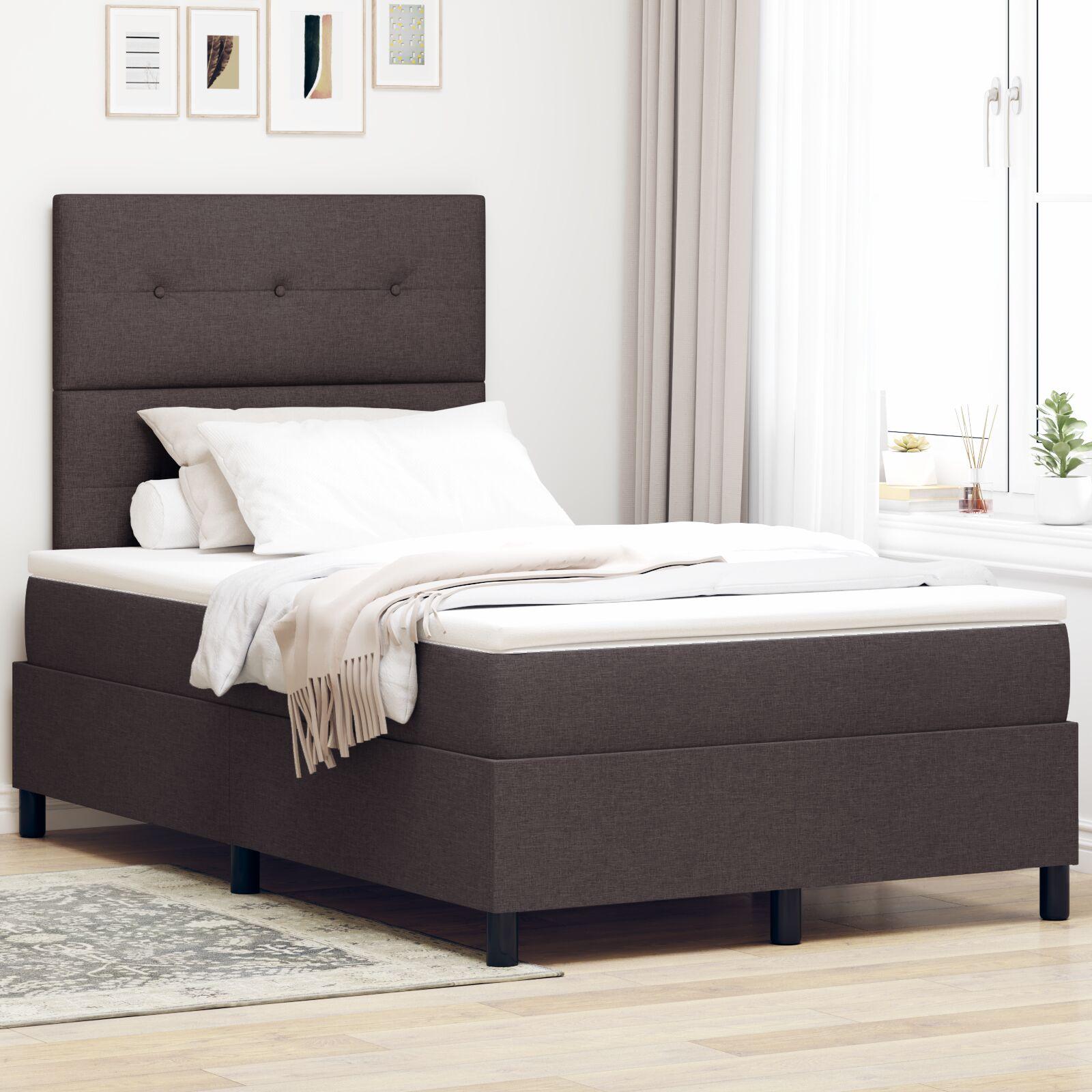 Box Spring Seng med Madras Mørkebrun Lille Dobbeltseng Stof