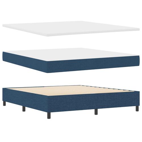 Box Spring Seng med Madras & Bænk Blå 180x200 cm Stof