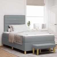 Box Spring Seng med Madras & Bænk Lysegrå 120x190 cm Stof