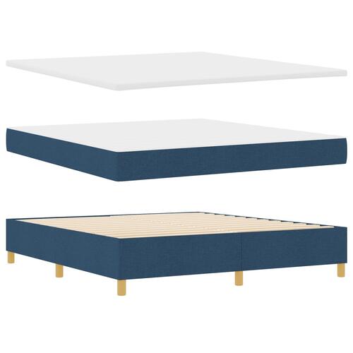 Box Spring Seng med Madras & Bænk Blå 180x200 cm Stof