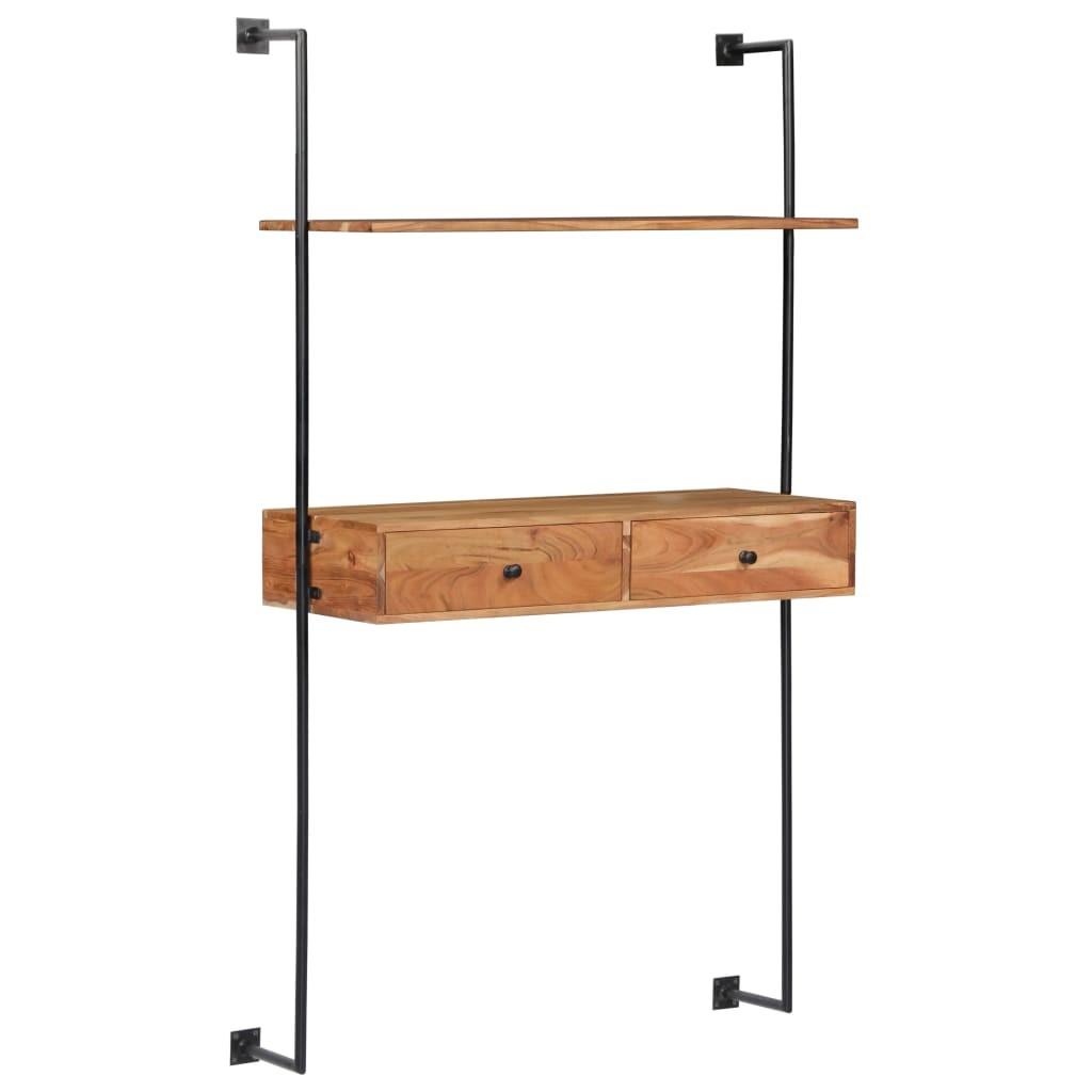 Vægmonteret skrivebord massivt akacietræ 90 x 40 x 170 cm billede