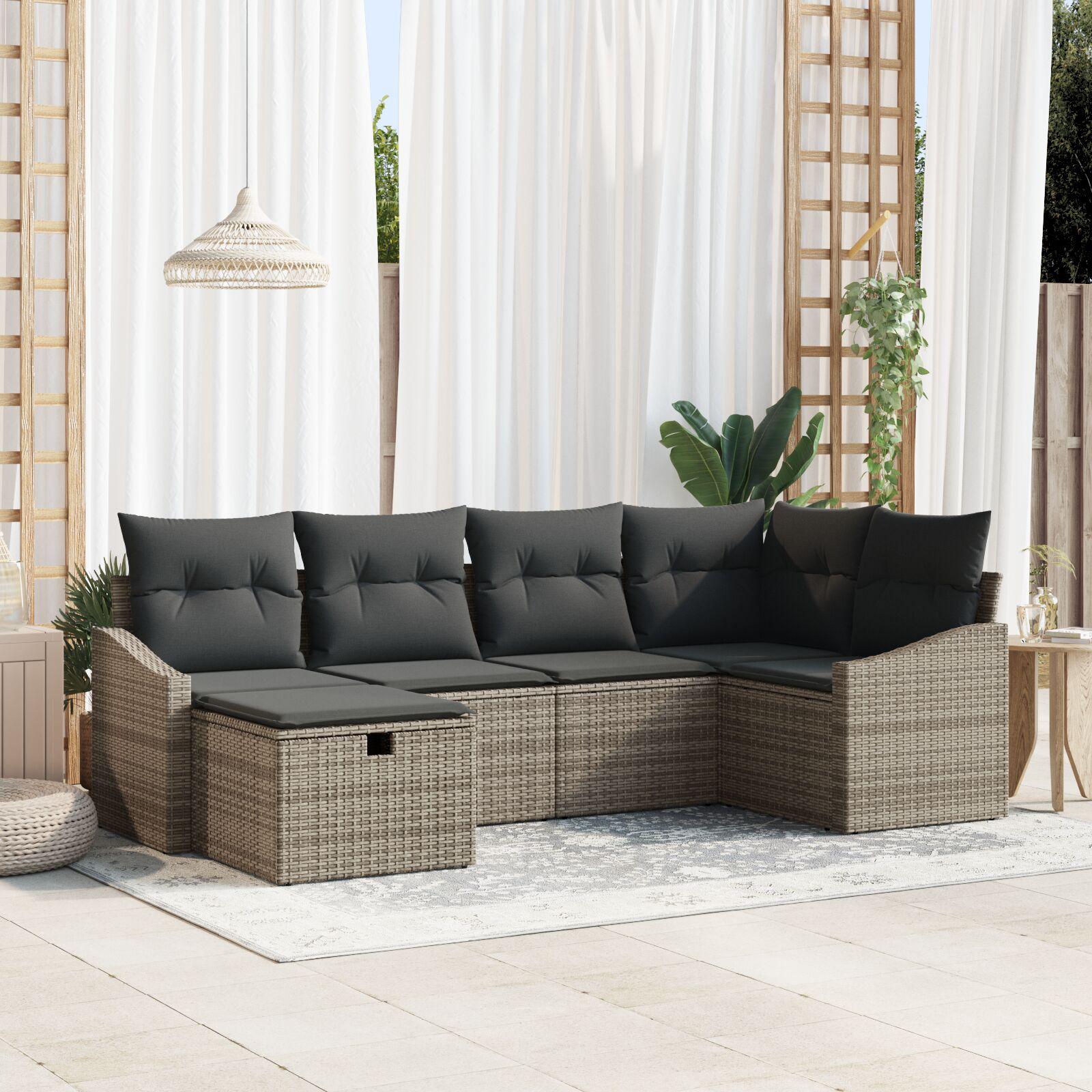 6-delt have sofa sæt med puder grå poly rattan