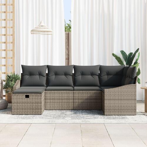 6-delt have sofa sæt med puder grå poly rattan