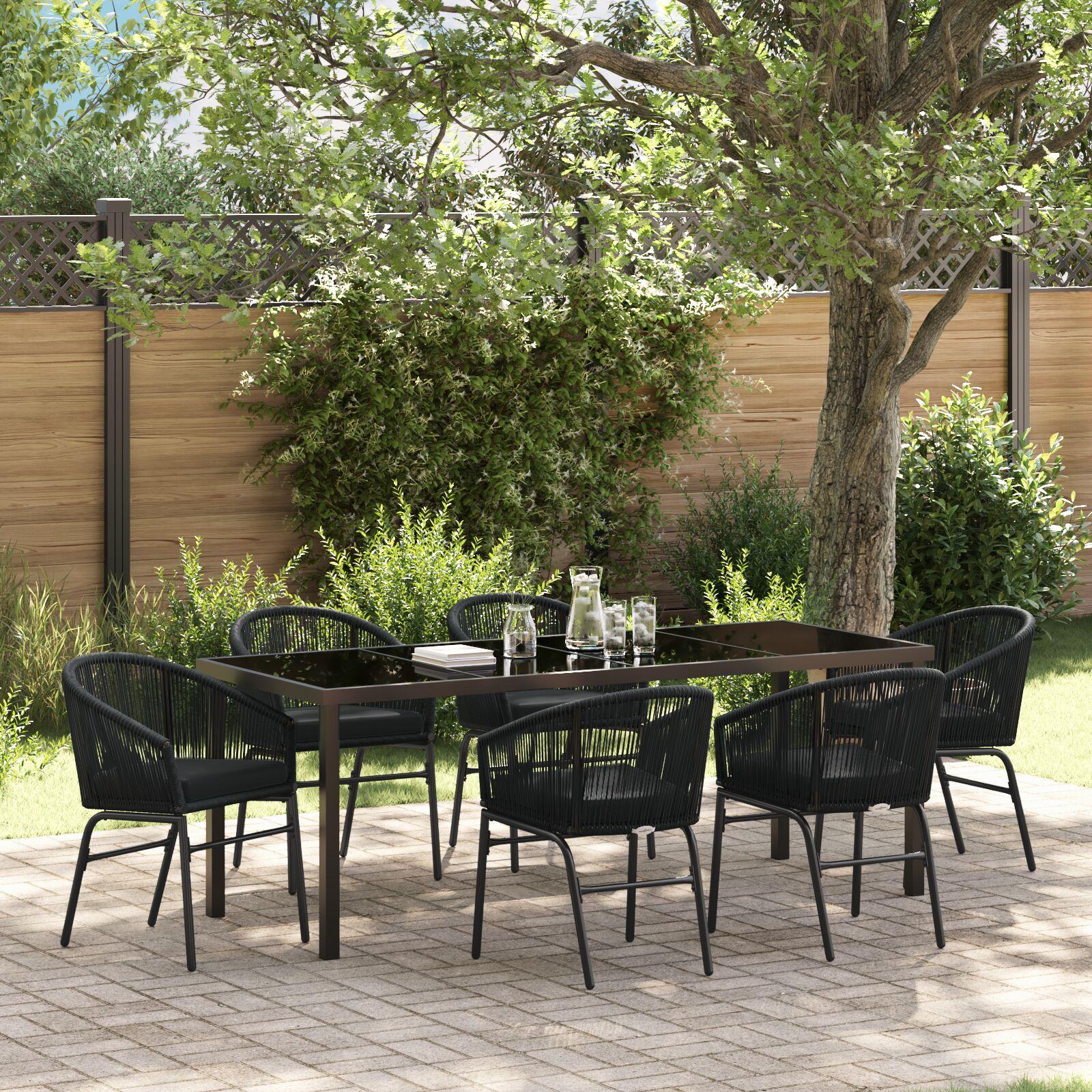Have Spisebordssæt 7 stk Sort Poly rattan billede