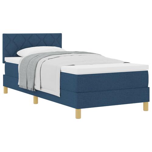 Box Spring Seng med Madras Blå 90x190 cm Stof