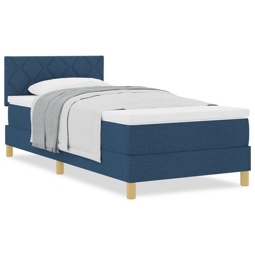 Box Spring Seng med Madras Blå 90x190 cm Stof