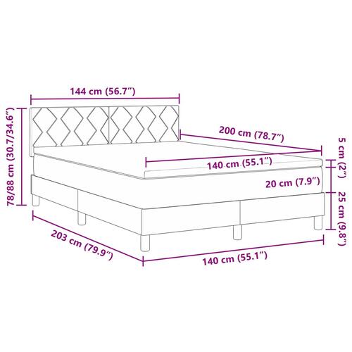 Boxspring seng med madras mørkebrun 140x200 cm stof