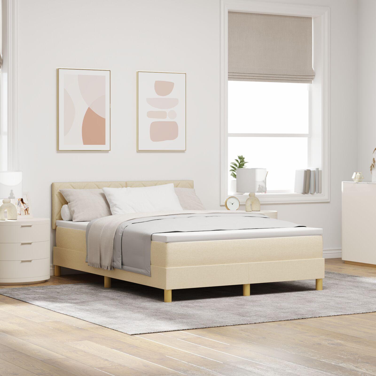 Kontinentalseng med hovedgærde og pude 160 x 200 cm i stof - creme