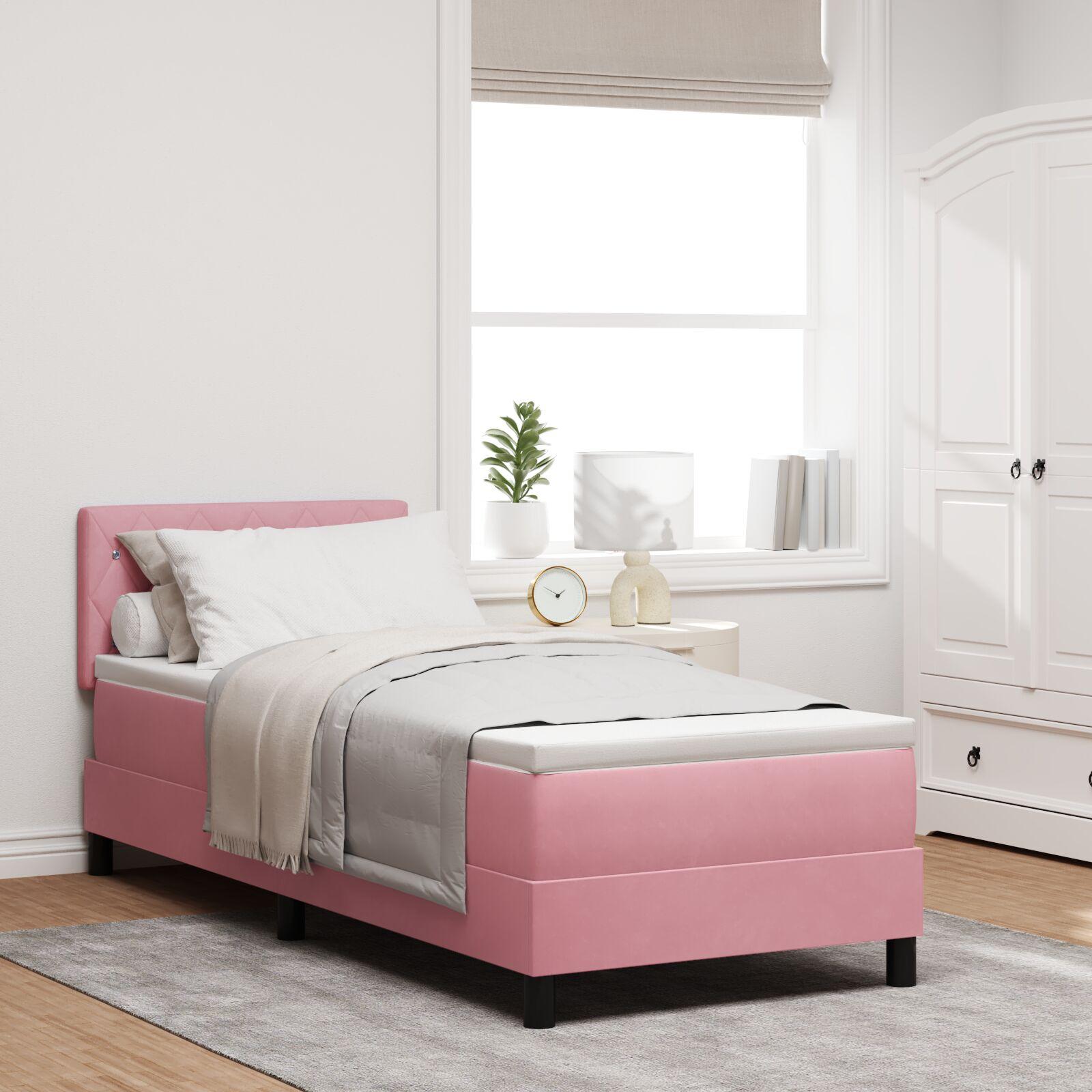 Boxspring Seng med Madras Pink 80x200 cm Fløjl