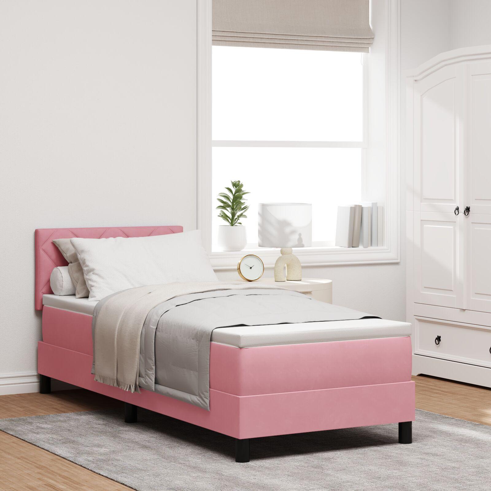 Boxspring Seng med Madras Pink 80x200 cm Fløjl
