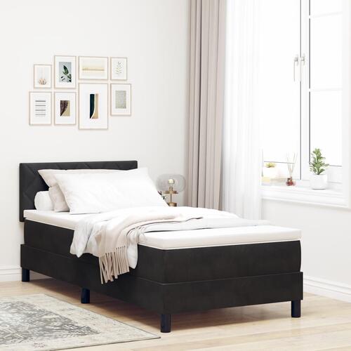 Boxspring Seng med Madras Sort Enkelt Velour
