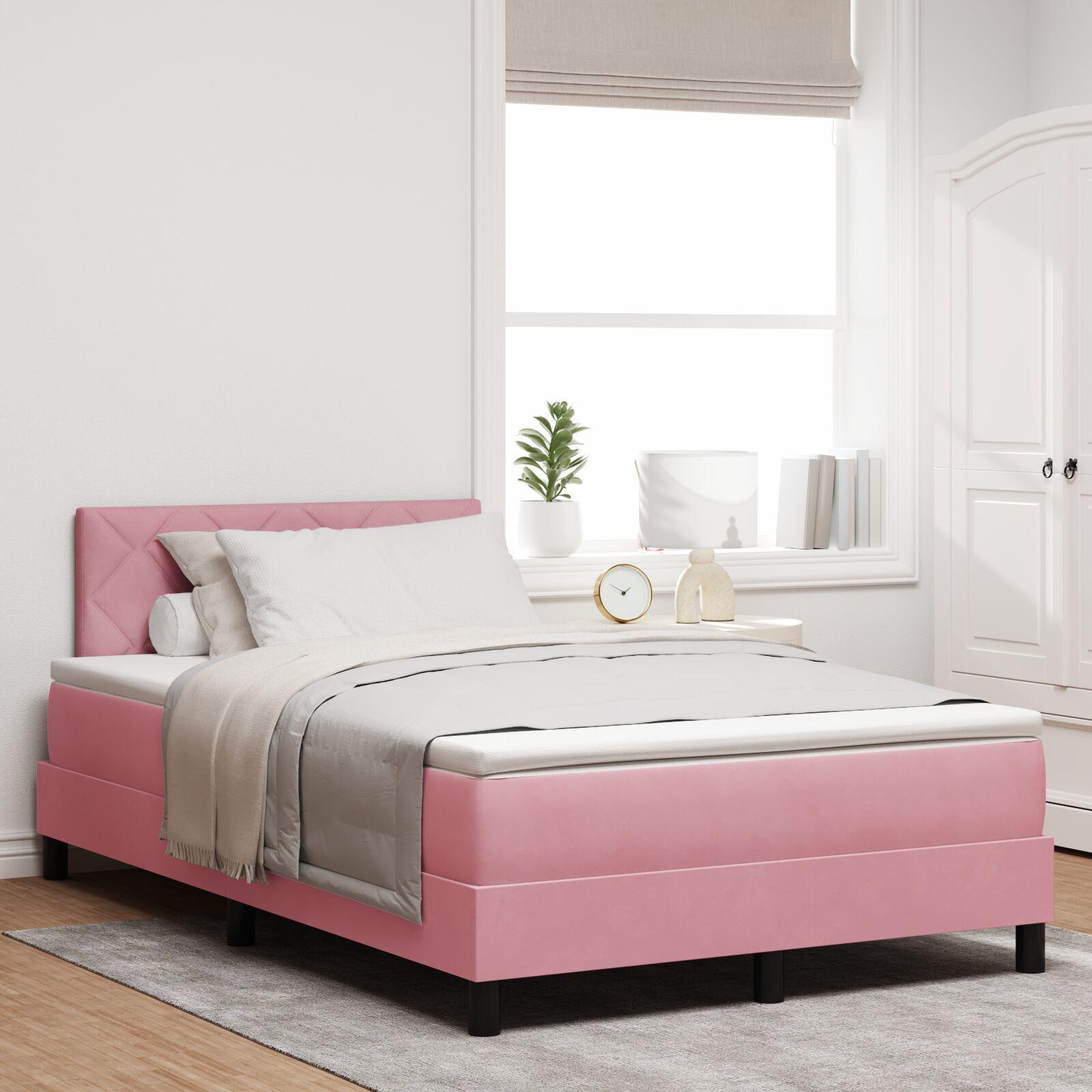 Boxmadras Seng Med Madras Med Madras Lyserød 120 X 200 Cm Stof