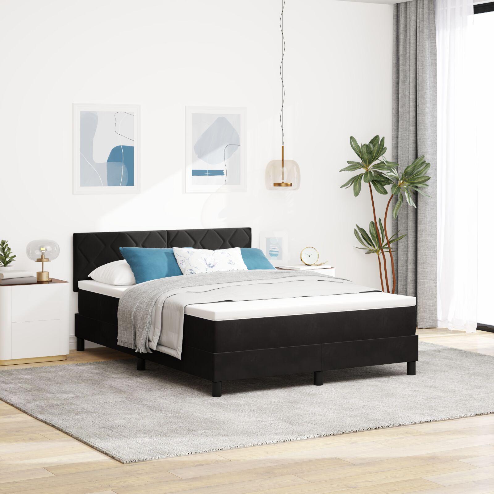 Boxmadras Seng med Madras med madras Sort 160 x 200 cm Stof