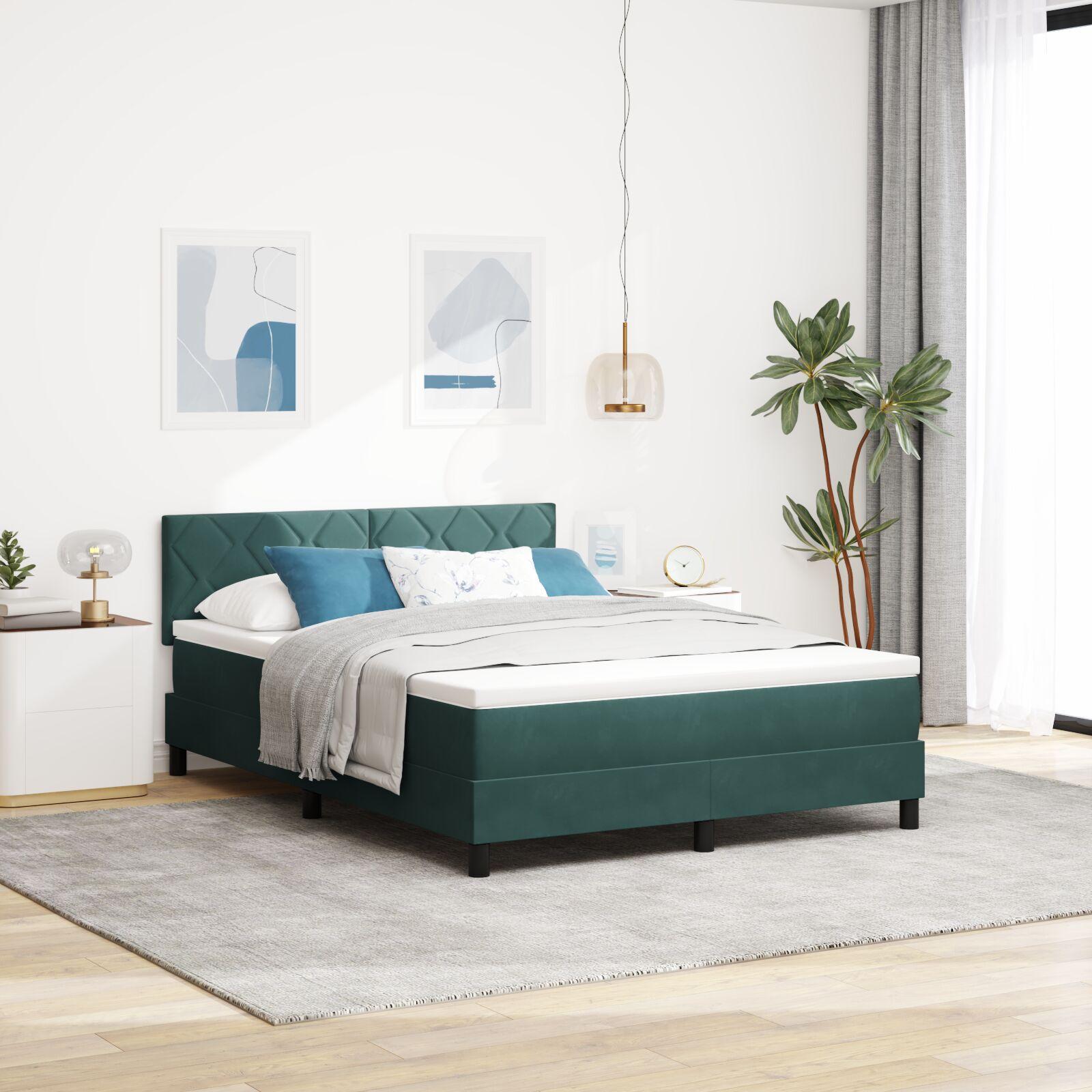 Kontinentalseng med hovedgærde 160 x 200 cm i mørkegrøn fløjl