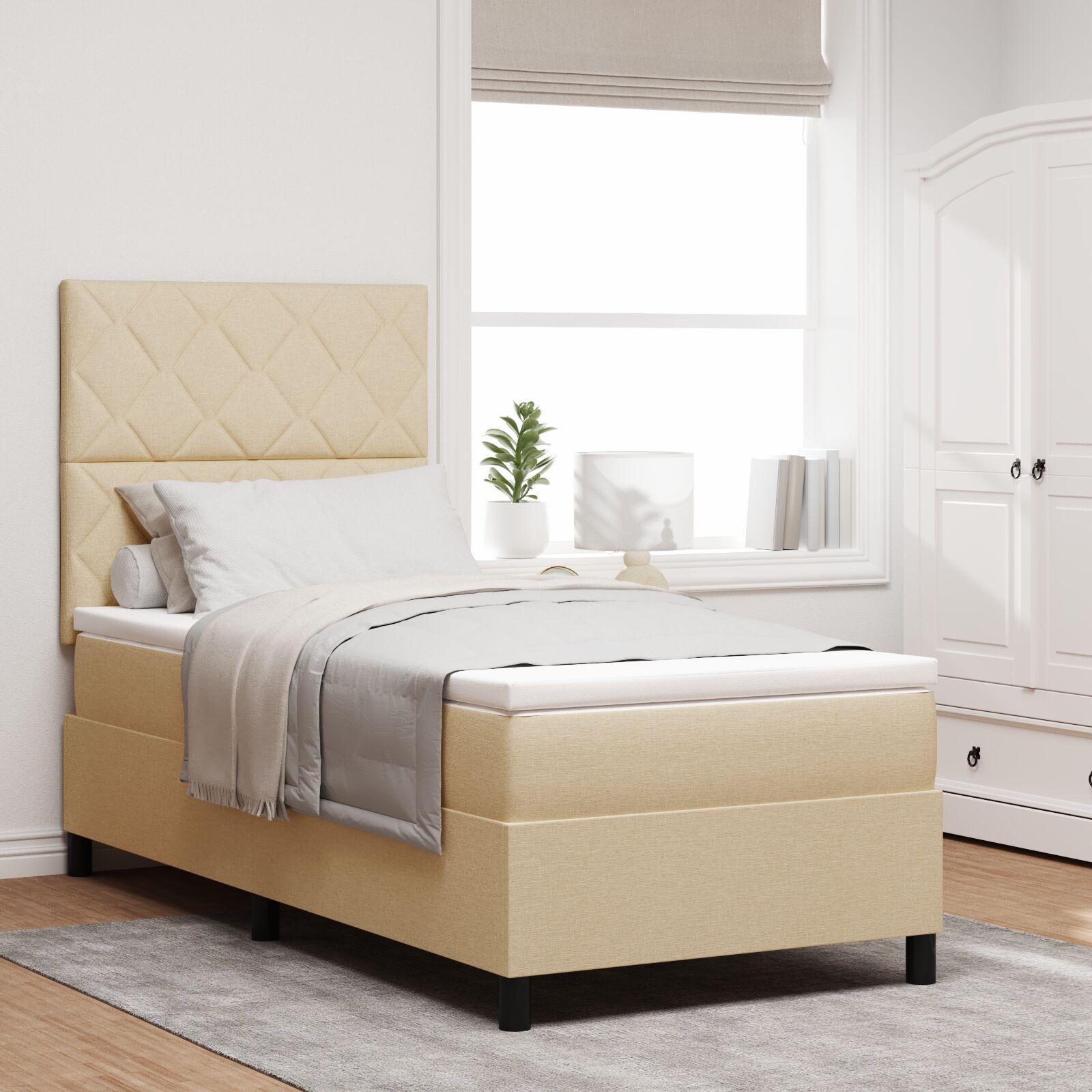 Kontinentalseng med madras Creme 90 x 190 cm Stof