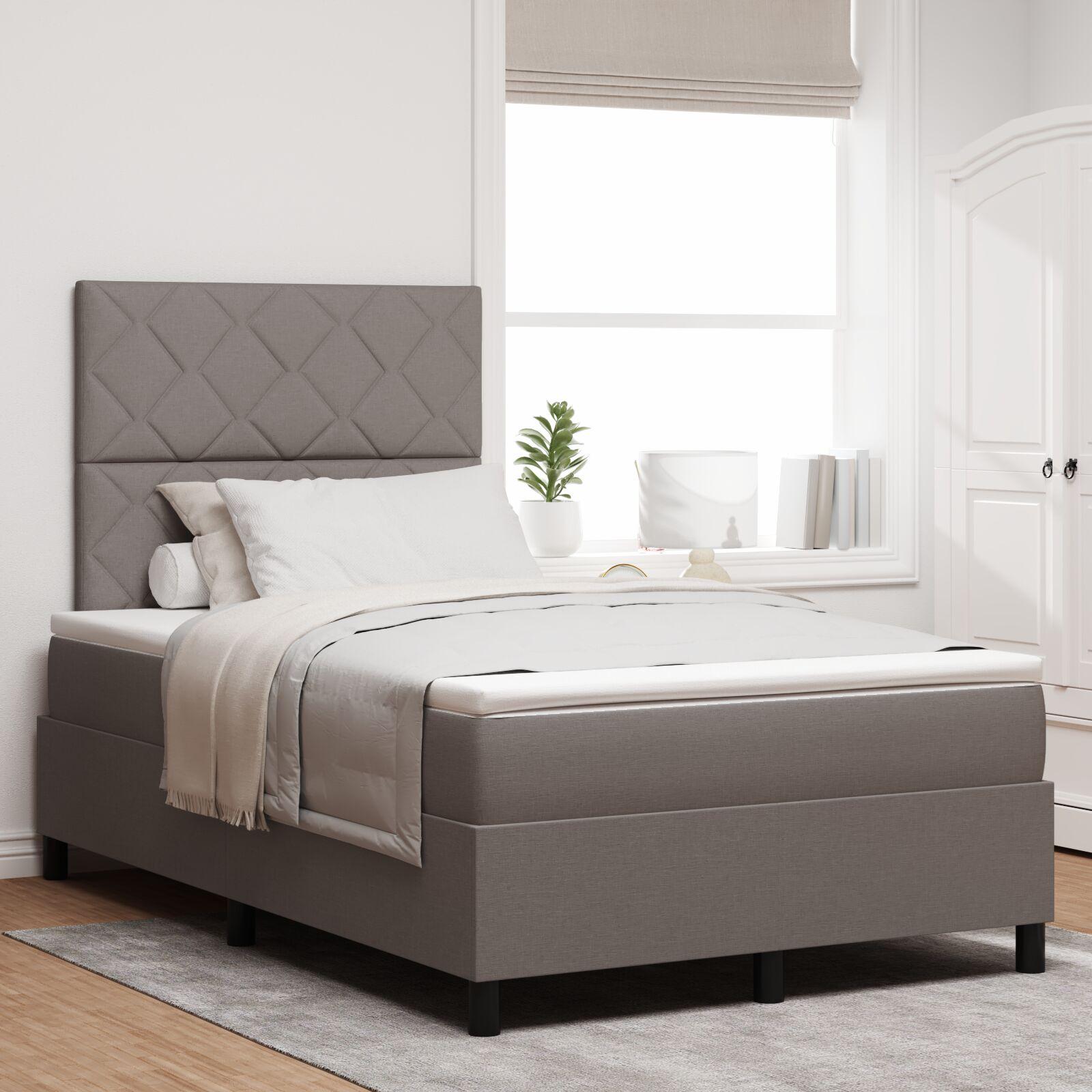 Box Spring Seng med Madrass Taupe Lille Dobbeltseng Stof