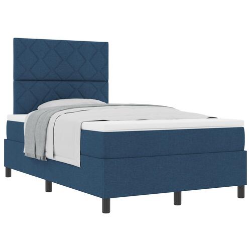 Box Spring Seng med Madras Blå Lille Dobbeltseng Stof