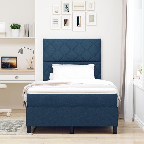 Box Spring Seng med Madras Blå Lille Dobbeltseng Stof