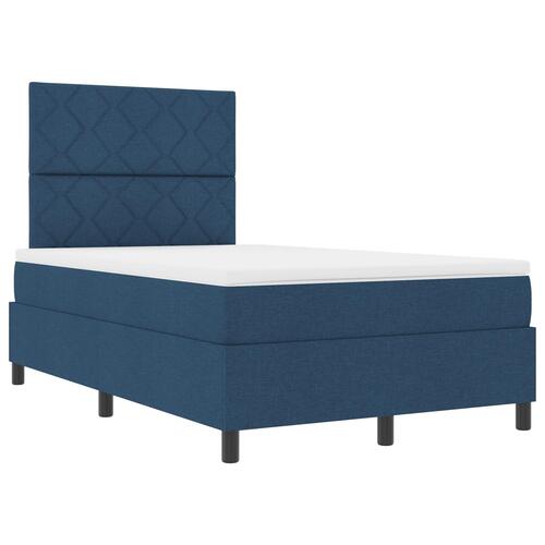 Box Spring Seng med Madras Blå Lille Dobbeltseng Stof