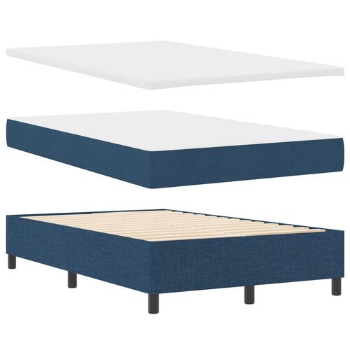 Box Spring Seng med Madras Blå Lille Dobbeltseng Stof