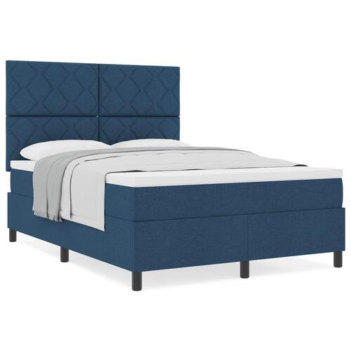 Box Spring Seng med Madras Blå 140x200 cm Stof