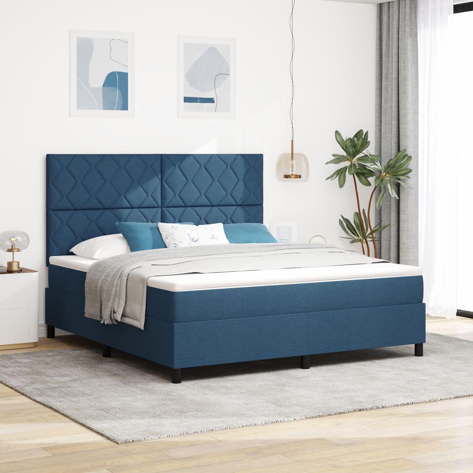 Box Spring Seng med madras blå super king stof