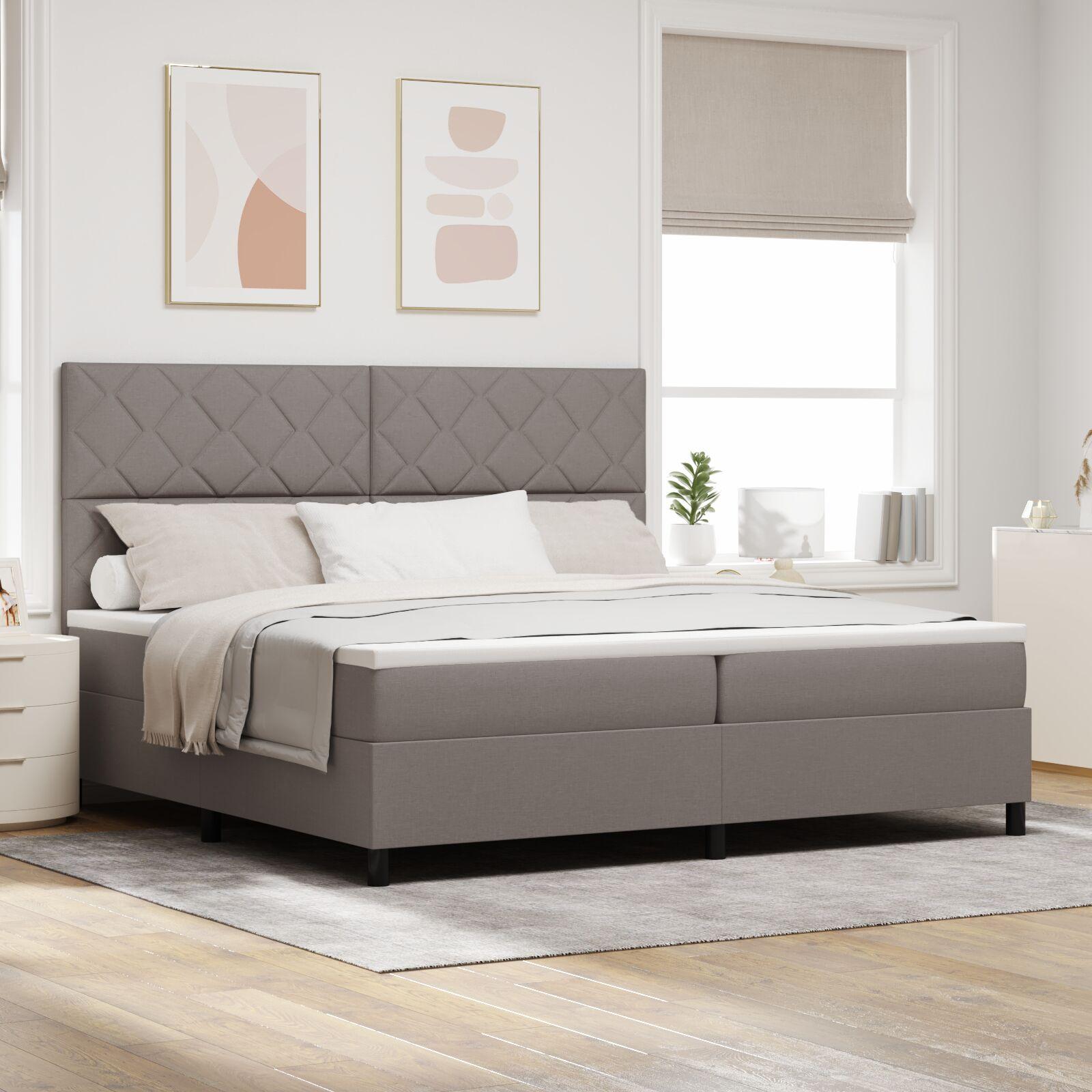 Box Spring Seng med Madras Taupe 200x200 cm Stof
