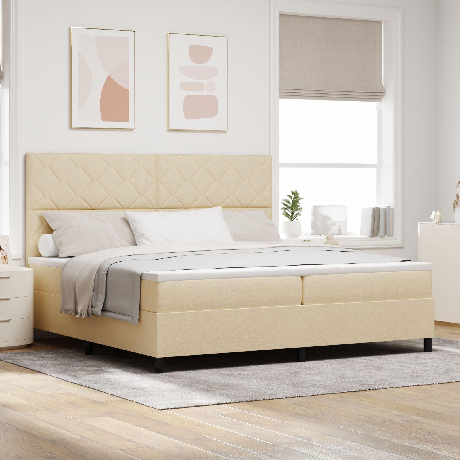 Kontinentalseng med madras Creme 200 x 200 cm Stof billede