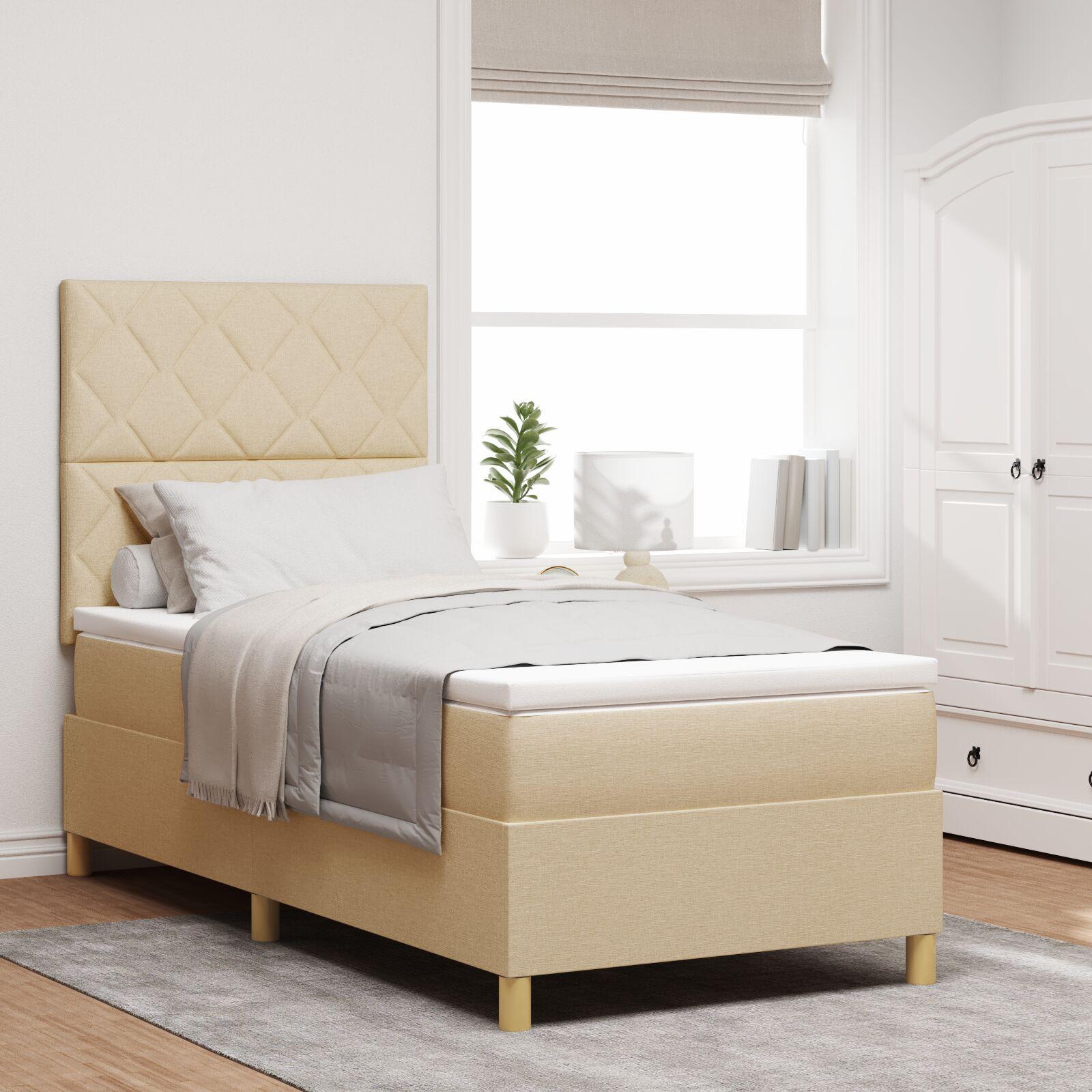 Kontinentalseng med hovedgærde Creme 90 x 190 cm Stof