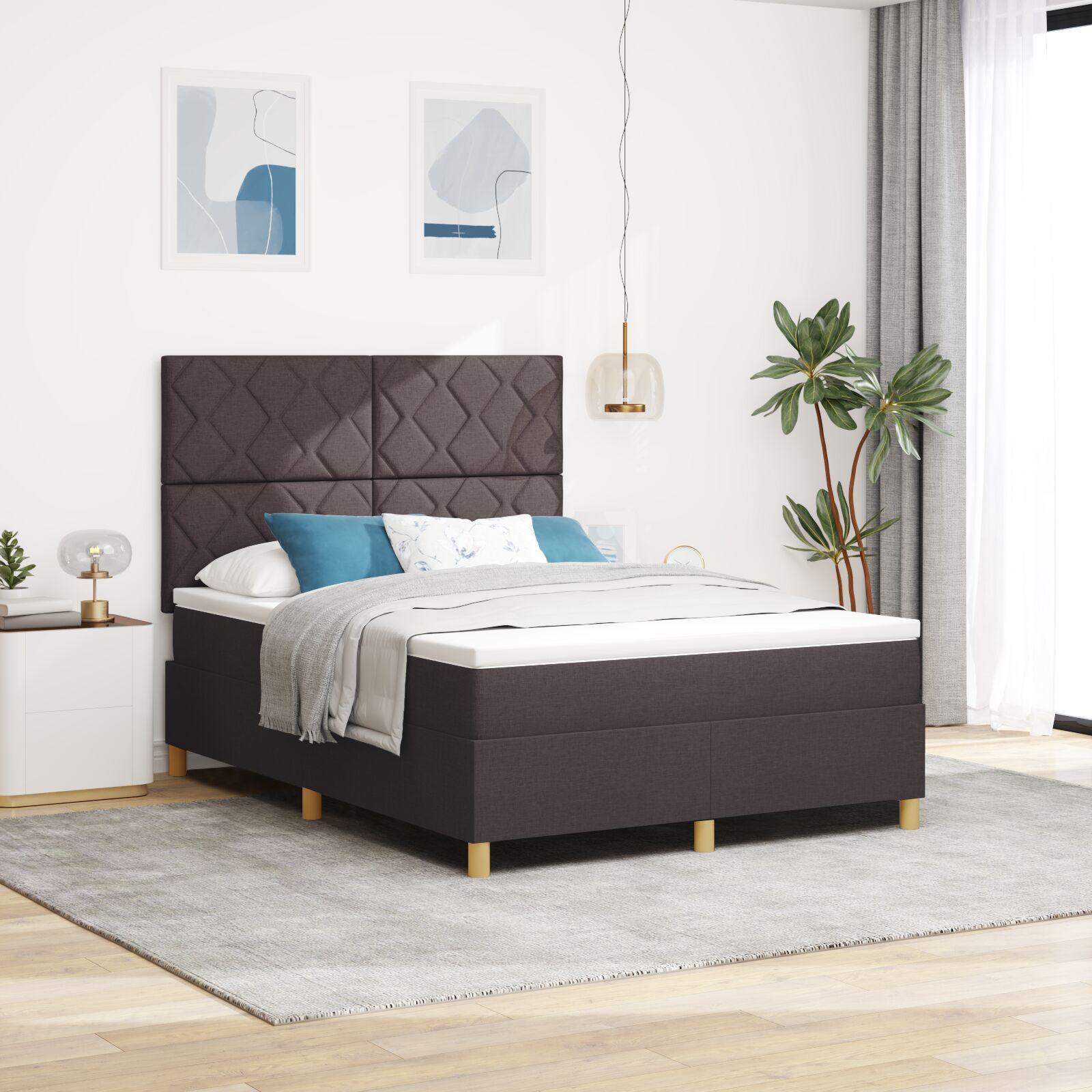 Kontinentalseng med hovedgærde mørk brun 140 x 190 cm stof