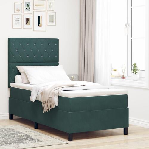 Boxspring Seng med Madras Mørkegrøn Enkel Fløjl