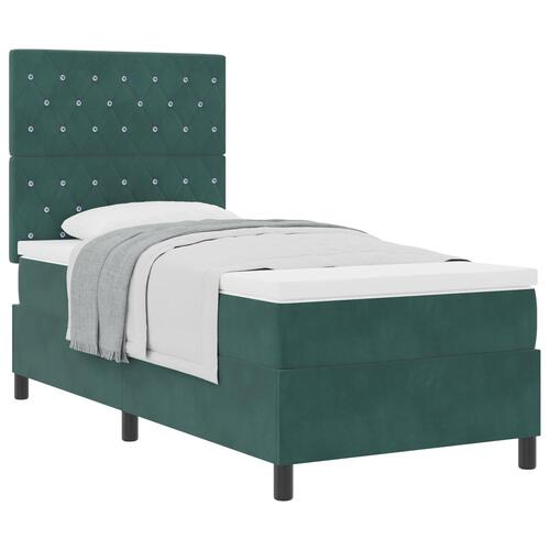 Boxspring Seng med Madras Mørkegrøn Enkel Fløjl